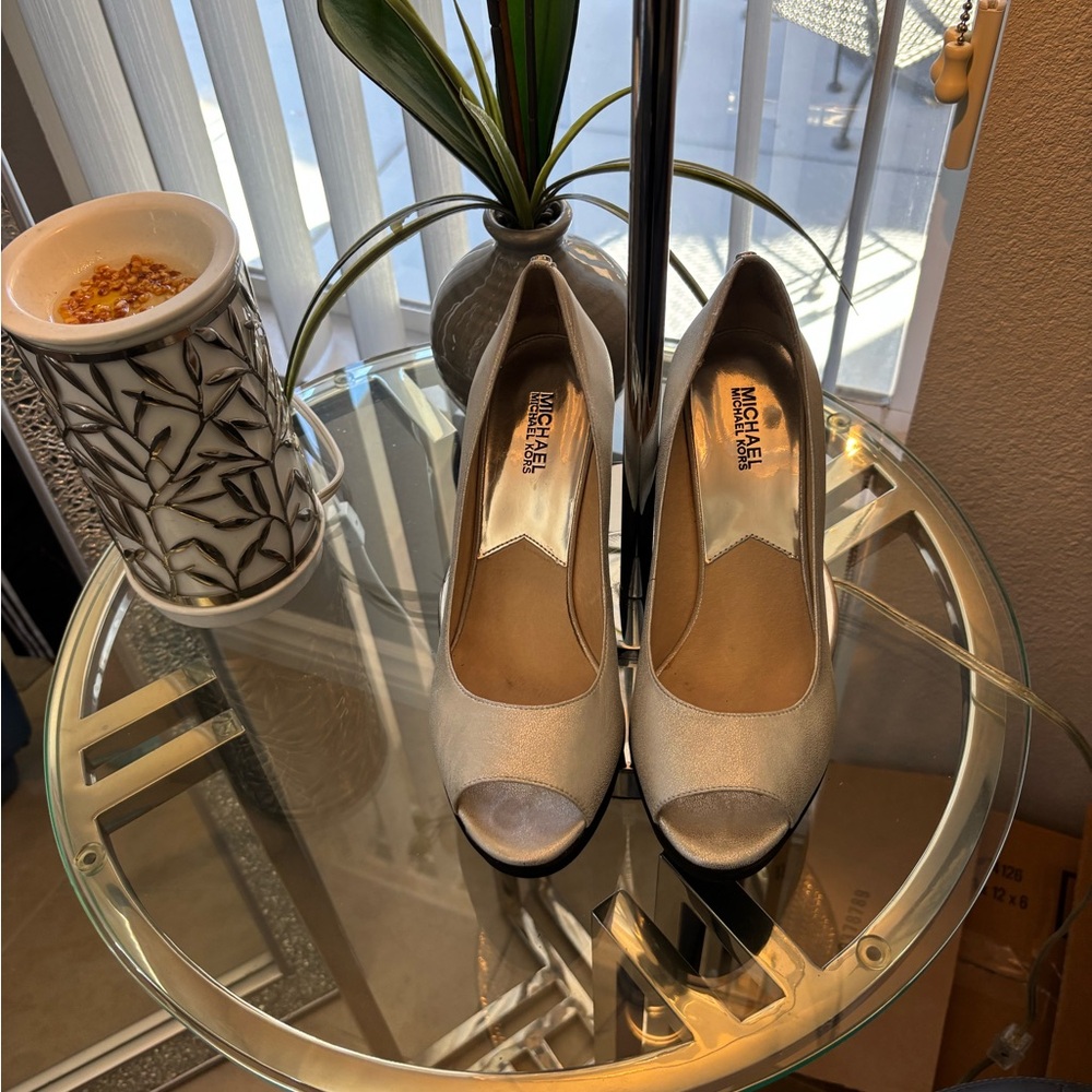 Michael Kors Metallic Peep Toe Heels